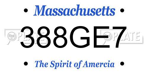 388GE7 Massachusetts License Plate
