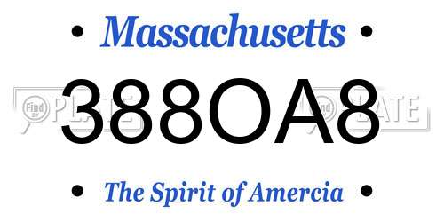 388OA8 Massachusetts License Plate