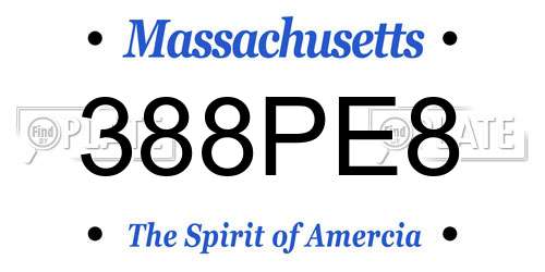 388PE8 Massachusetts License Plate