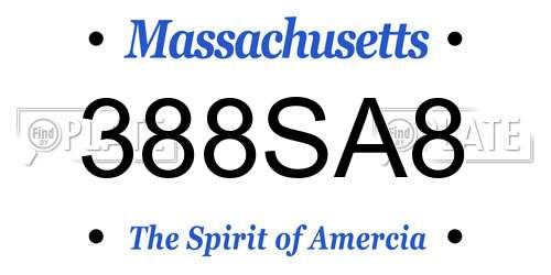 388SA8 Massachusetts License Plate