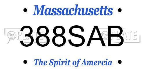 388SAB Massachusetts License Plate