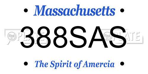 388SAS Massachusetts License Plate