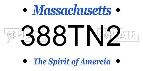 388TN2 Massachusetts License Plate
