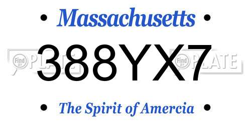 388YX7 Massachusetts License Plate