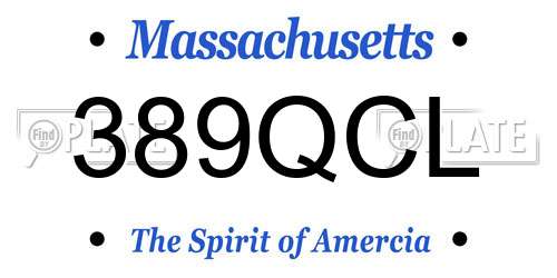 389QCL Massachusetts License Plate