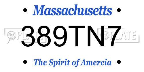 389TN7 Massachusetts License Plate