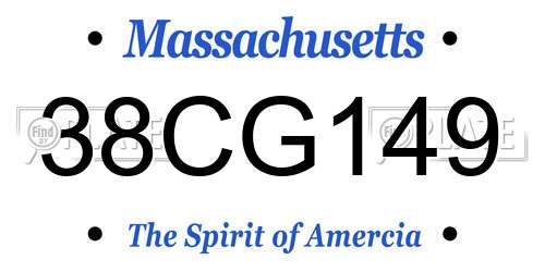 38CG149 Massachusetts License Plate
