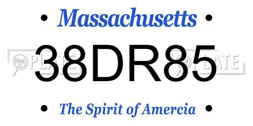38DR85 Massachusetts License Plate