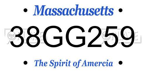 38GG259 Massachusetts License Plate