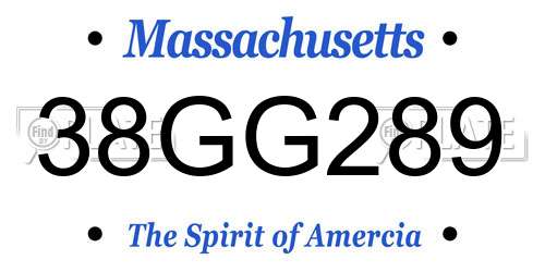 38GG289 Massachusetts License Plate