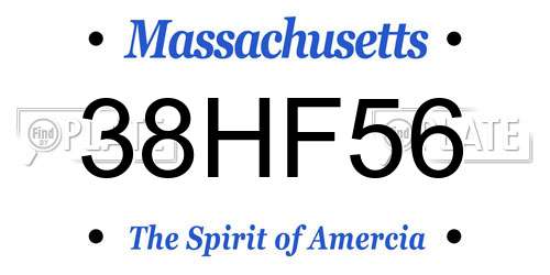 38HF56 Massachusetts License Plate