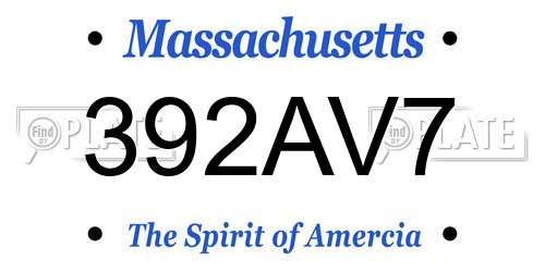 392AV7 Massachusetts License Plate