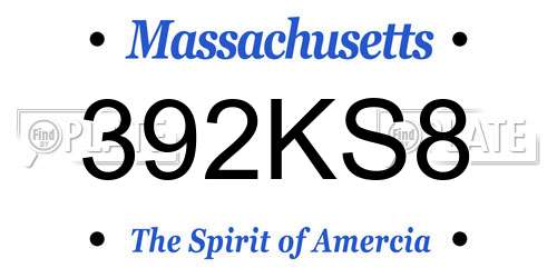392KS8 Massachusetts License Plate