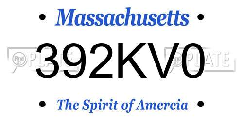 392KV0 Massachusetts License Plate