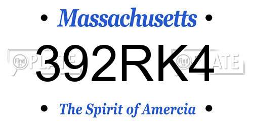 392RK4 Massachusetts License Plate