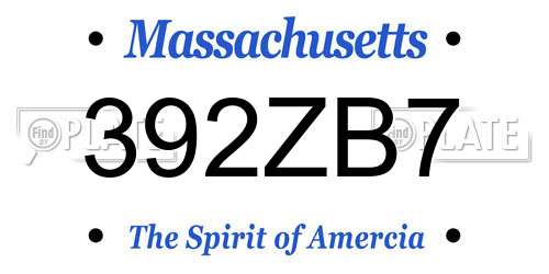 392ZB7 Massachusetts License Plate