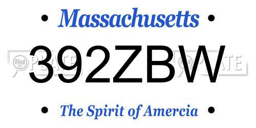 392ZBW Massachusetts License Plate