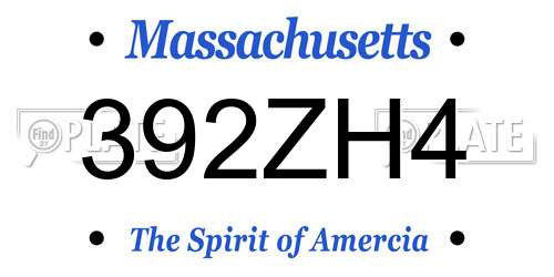 392ZH4 Massachusetts License Plate