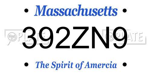 392ZN9 Massachusetts License Plate