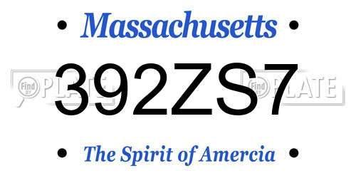 392ZS7 Massachusetts License Plate