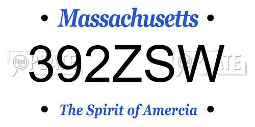 392ZSW Massachusetts License Plate