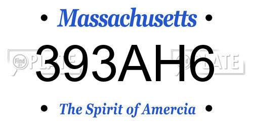 393AH6 Massachusetts License Plate