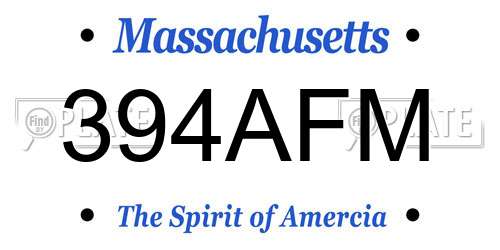 394AFM Massachusetts License Plate
