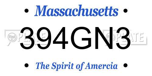 394GN3 Massachusetts License Plate