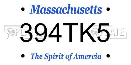394TK5 Massachusetts License Plate