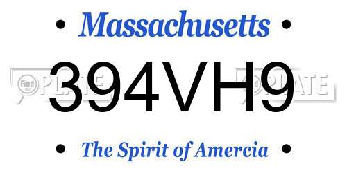 394VH9 Massachusetts License Plate