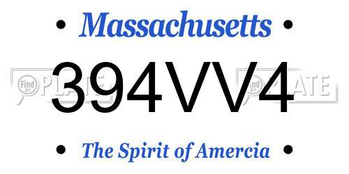 394VV4 Massachusetts License Plate