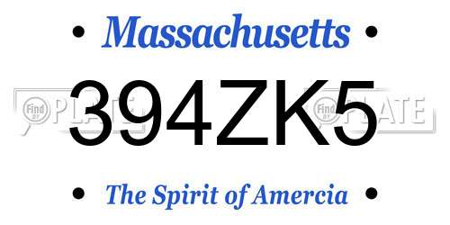 394ZK5 Massachusetts License Plate