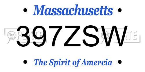 397ZSW Massachusetts License Plate