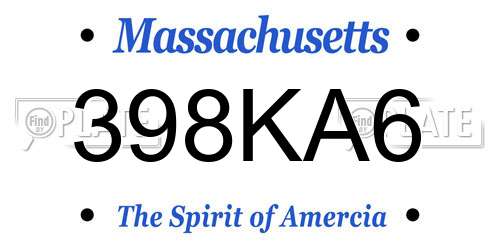 398KA6 Massachusetts License Plate