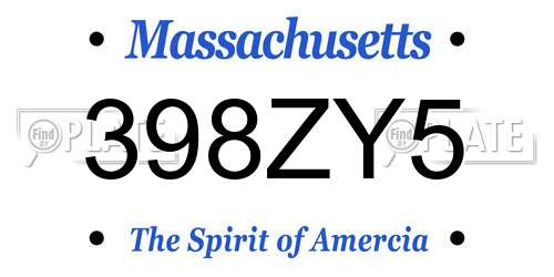 398ZY5 Massachusetts License Plate