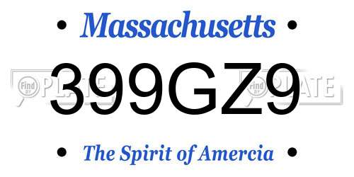 399GZ9 Massachusetts License Plate