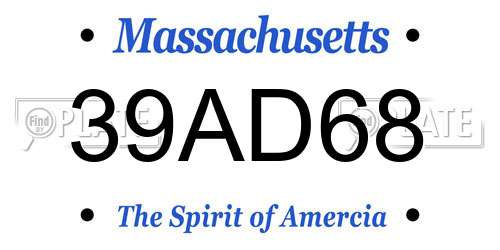 39AD68 Massachusetts License Plate