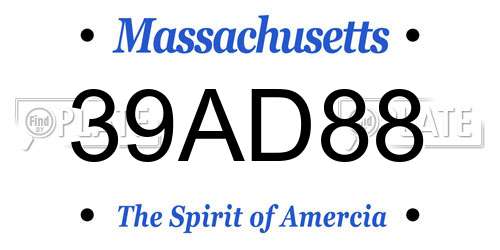 39AD88 Massachusetts License Plate