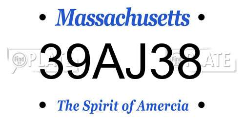 39AJ38 Massachusetts License Plate