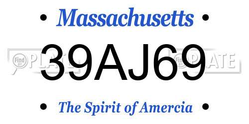 39AJ69 Massachusetts License Plate