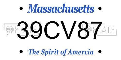 39CV87 Massachusetts License Plate