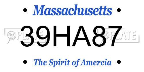 39HA87 Massachusetts License Plate
