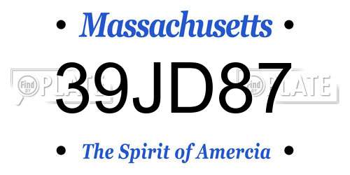 39JD87 Massachusetts License Plate