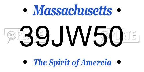 39JW50 Massachusetts License Plate