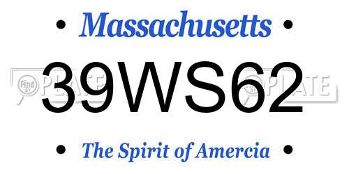 39WS62 Massachusetts License Plate