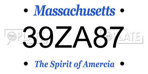 39ZA87 Massachusetts License Plate