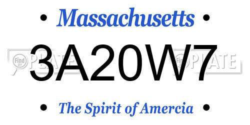 3A20W7 Massachusetts License Plate