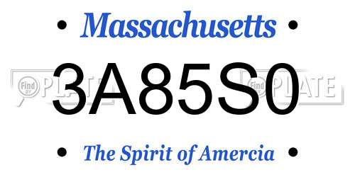 3A85S0 Massachusetts License Plate