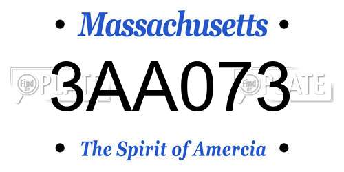 3AA073 Massachusetts License Plate