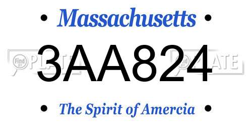 3AA824 Massachusetts License Plate
